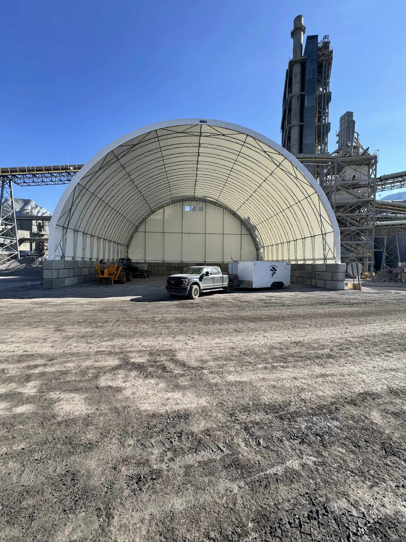 Open-ended fabric building at the Exshaw cement plant