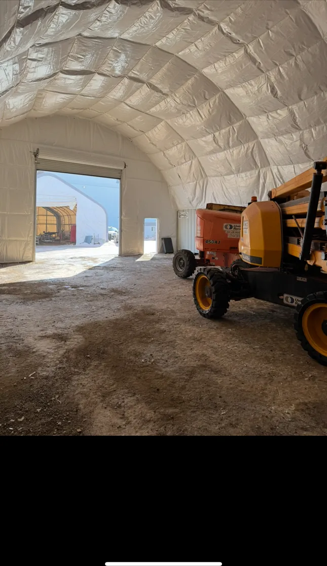 Insulated liner inside a 50 by 60 foot fabric building in Lanigan, Saskatchewan