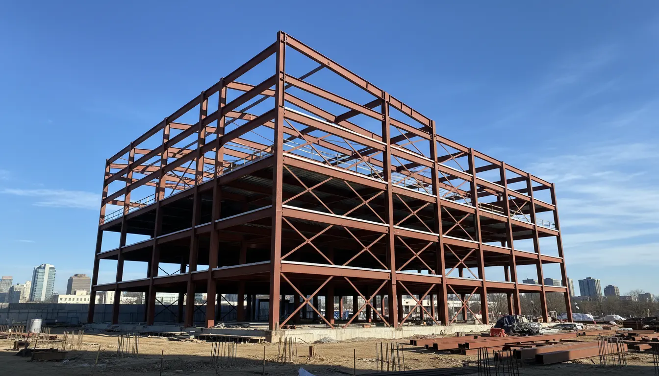 Multi-storey structural steel building frame